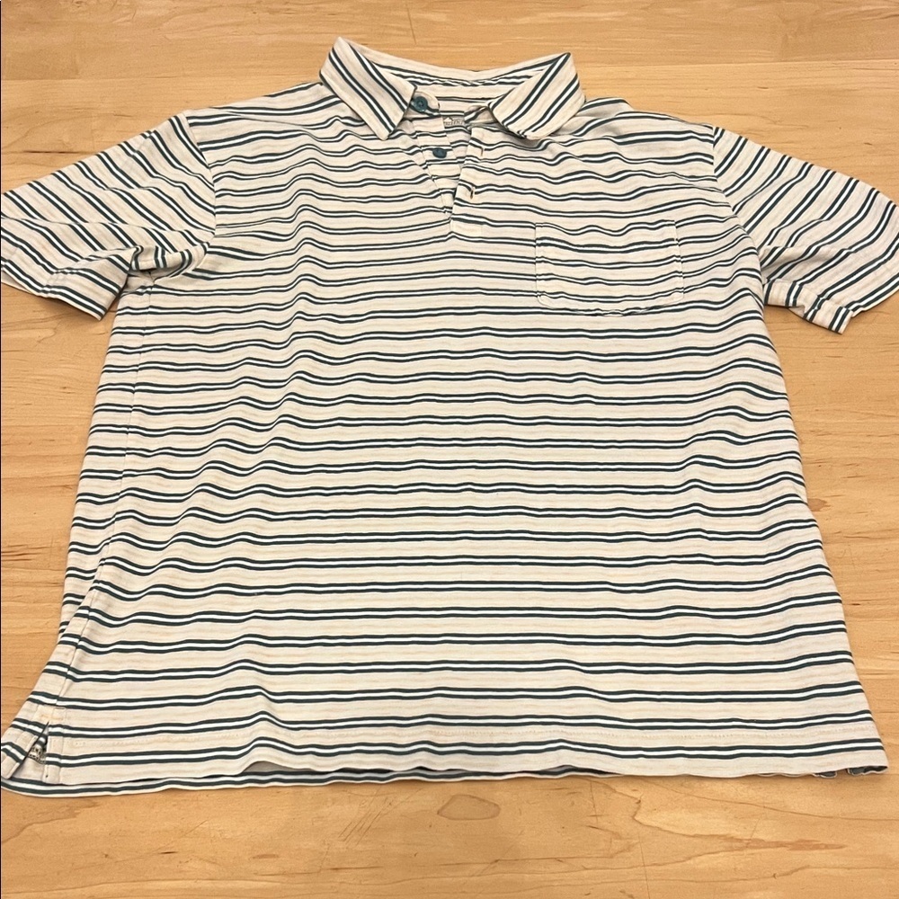 Patagonia Men's Navy and White Striped Polo - Picture 1 of 5